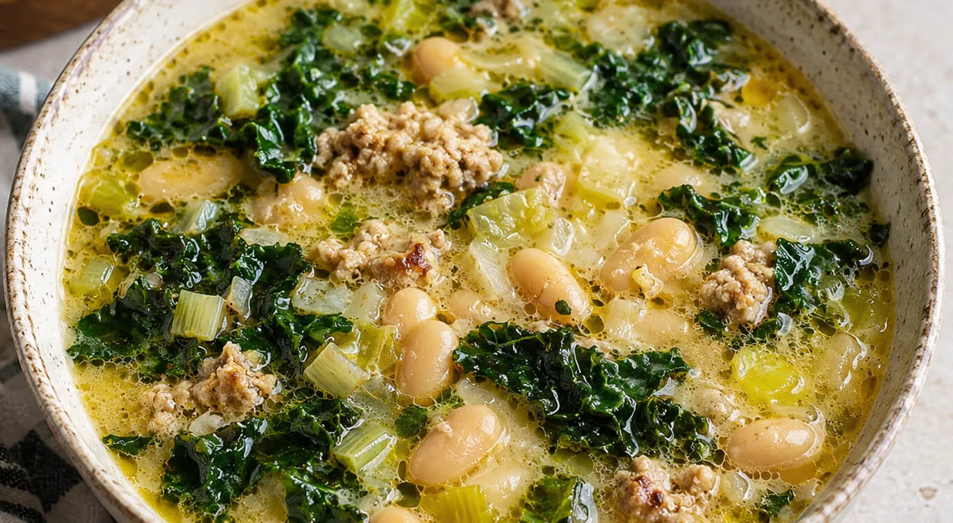 One-Pot White Bean Soup with Turkey, Leeks and Kale