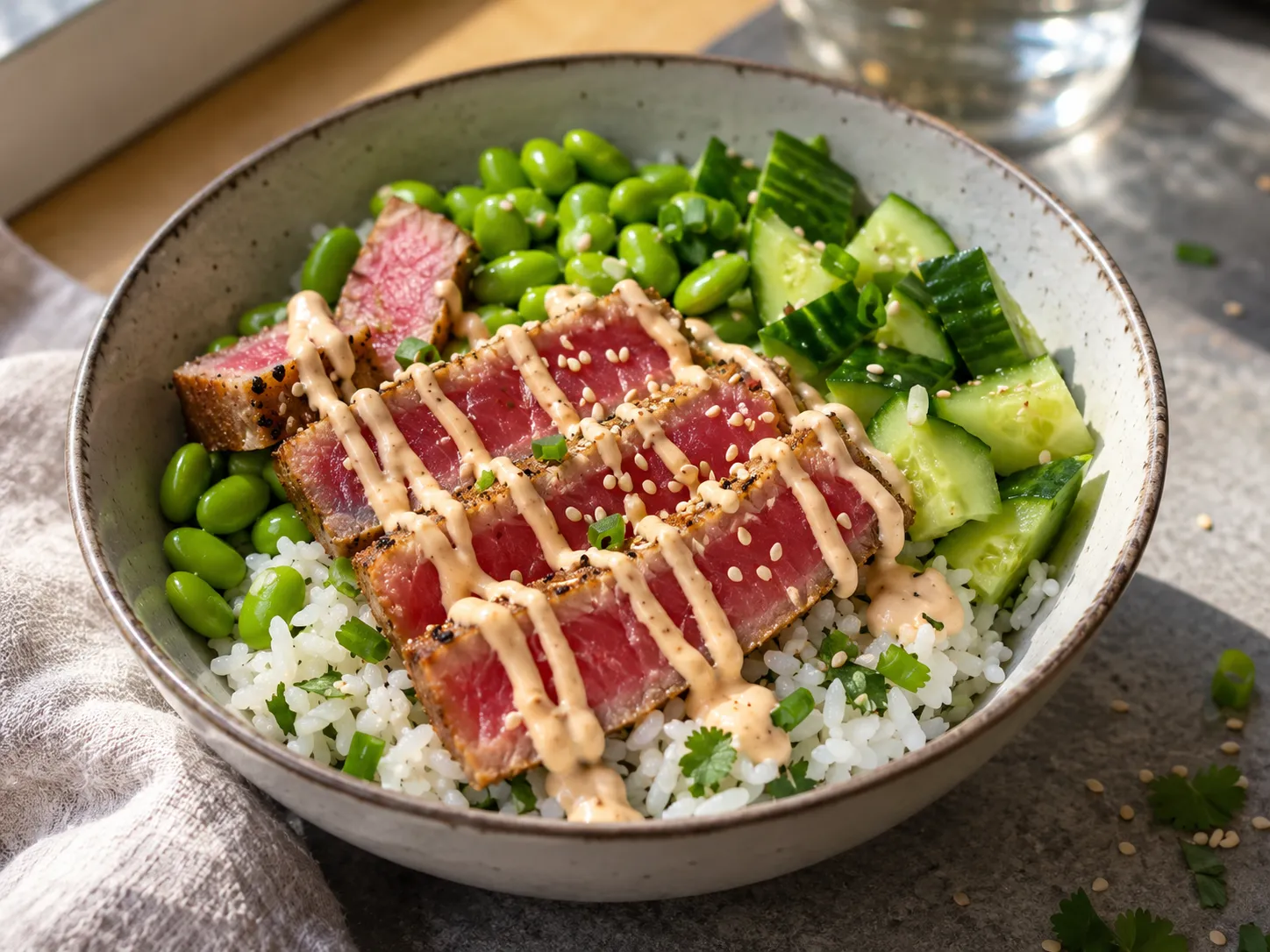 Seared Tuna Poke Bowls with Cilantro Rice