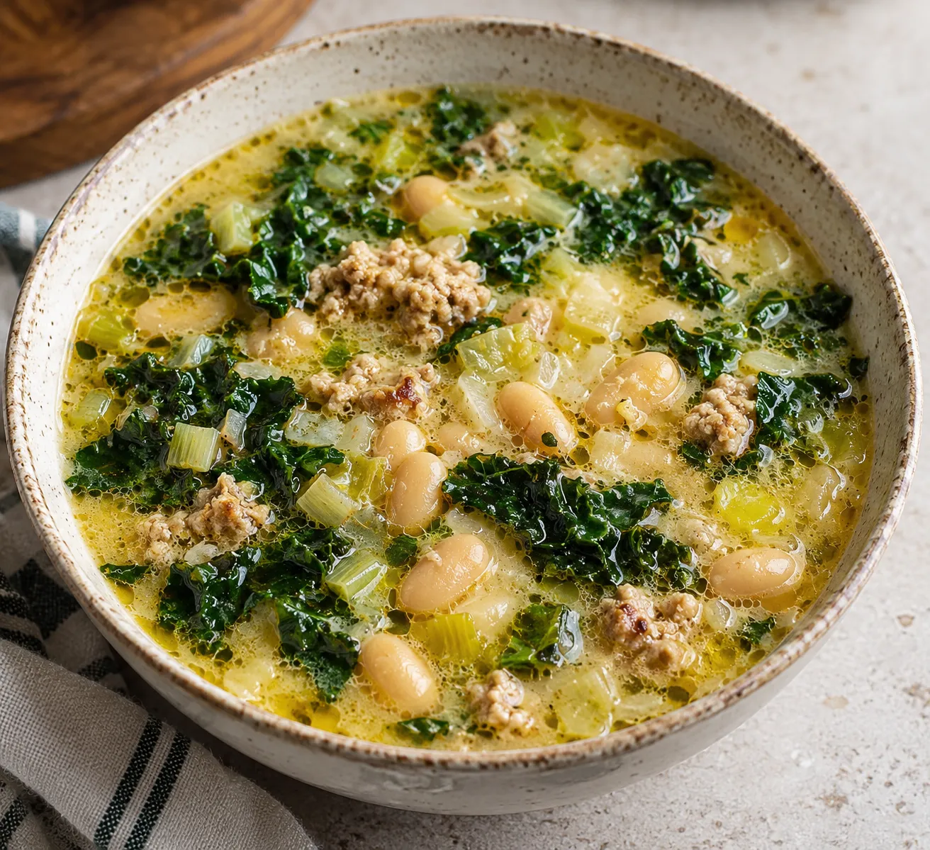 One-Pot White Bean Soup with Turkey, Leeks and Kale
